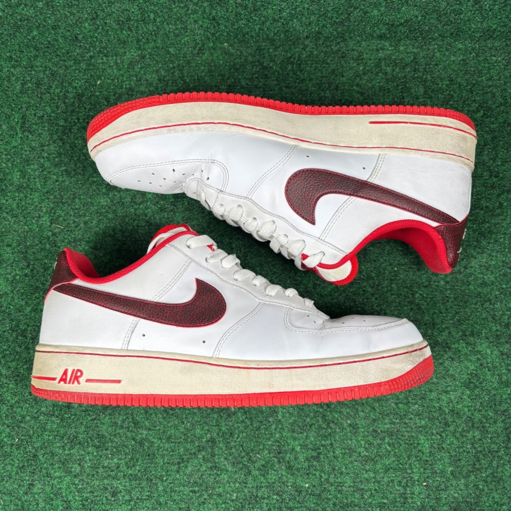 Nike Air Force 1 Low White Dark Red Leather Sneakers 488298-139 Mens 12